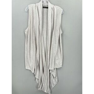 Alice + Olivia Sweater Vest Medium Gray Linen Draped Cowl Metallic Cardigan Open